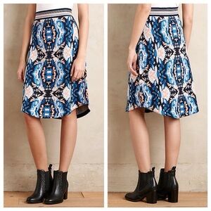 Anthropologie Moth Blue and Black Patterned Pencil Skirt